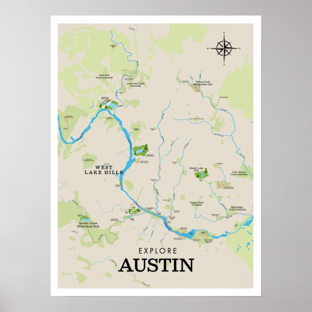 Austin Outdoors Map Poster (Frente)