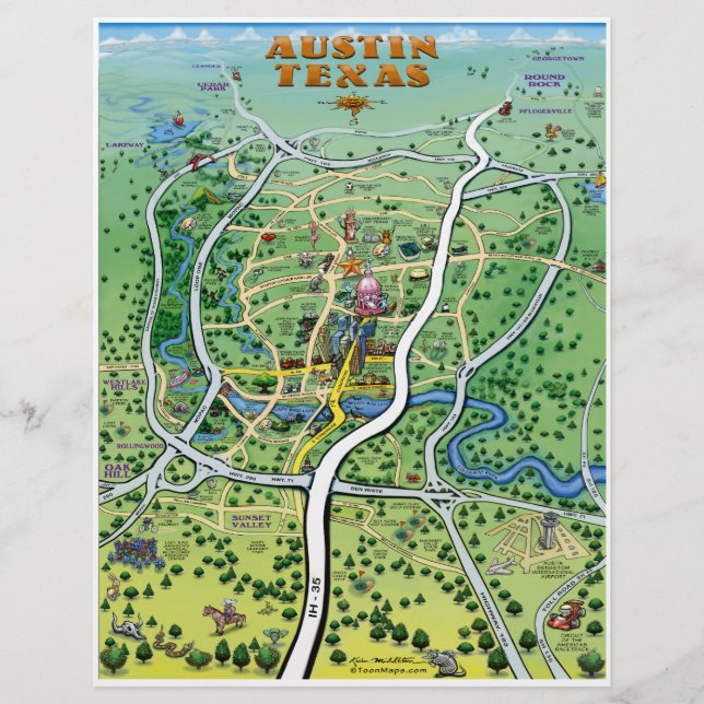 Austin Texas Cartoon Map Flyer (Frente)