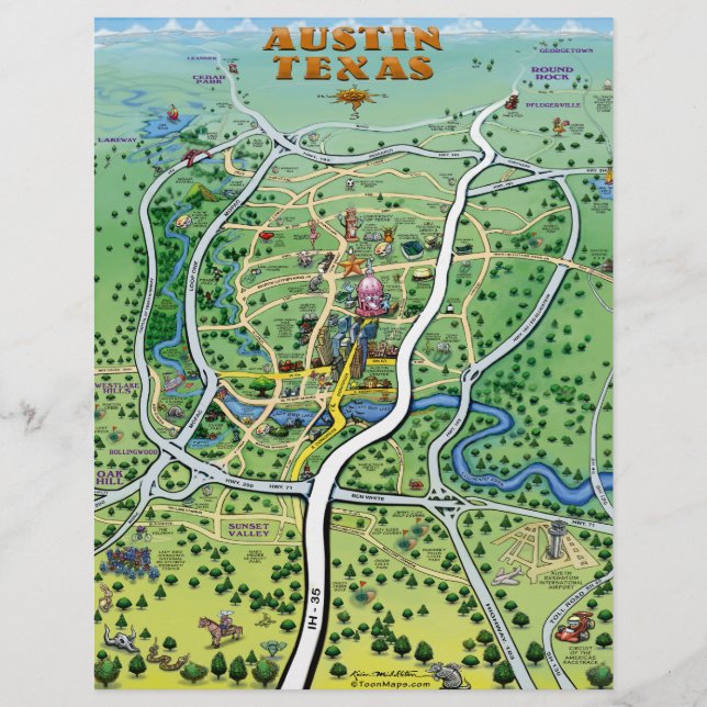 Austin Texas Cartoon Map Flyer (Frente)