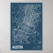 Austin Texas City Map Line Art Blue Impressão