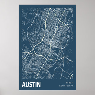 Austin Texas City Map Line Art Blue Impressão
