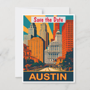 Austin, TX, Salve a Data, Cartão Postal Antigo