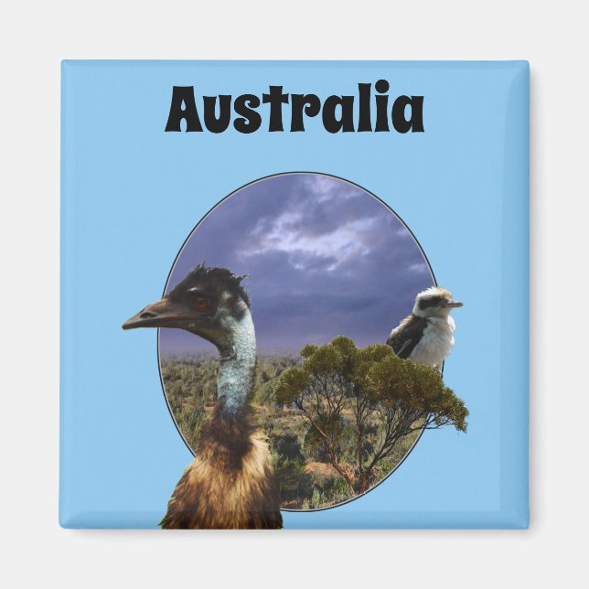 Australiana Kookaburra E Emu, Imã de geladeira (Frente)