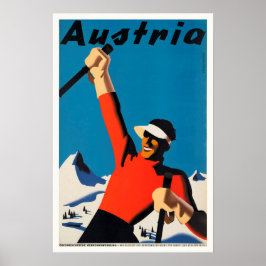 Áustria, Montanhas Skier Viagem Poster vintage