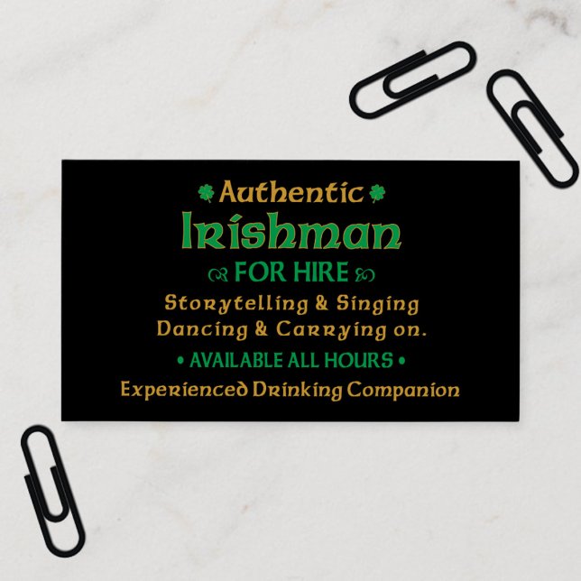 Autêntico Irlandês Para Aluguer Cartões de visitas (Authentic Irishman For Hire Funny Business Cards)