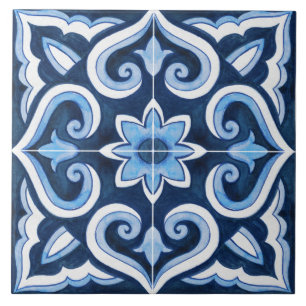 Autêntico Marroquino azul e branco feito à mão
