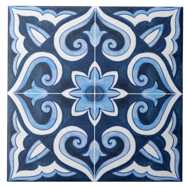 Autêntico Marroquino azul e branco feito à mão (Frente)