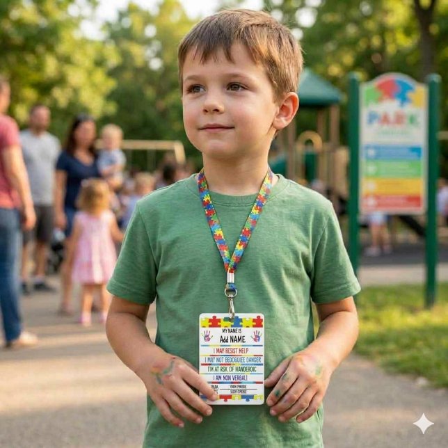 Autism Alert Nonverbal Autitic Contact Crachá (Autism ID card/Badge for nonverbal child - medical Badge)
