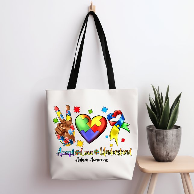 Autism Awareness Peace Puzzle Heart Tote Bag (Criador carregado)