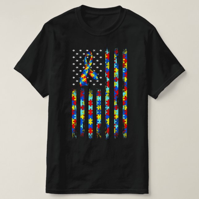 Autismo Sensibilização Camisa Bandeira Americana Q (Frente do Design)