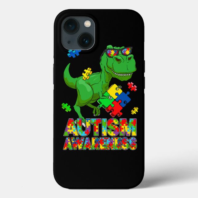 Autismo Trex Mês de Consciência Quebra-cabeça Dino (Verso)
