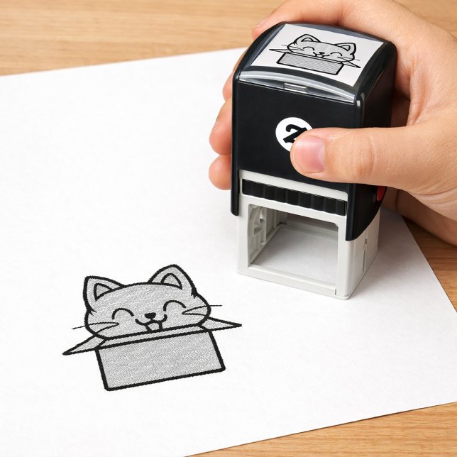 Auto Entintado Carimbo Automático Caixa de Gato Feliz Alegre (Cheerful Happy Cat Box Self-Inking Stamp. self-inking stamp)