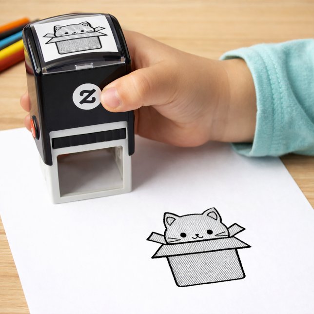 Auto Entintado Carimbo Automático de Gato-Adorável-na-Caixa (Adorable Cat-in-a-Box Self-Inking Stamp. self-inking stamp)