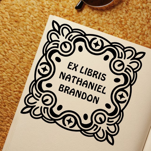Auto Entintado Carimbo Automático Ex Libris Groovy Swirls para Li (Criador carregado)