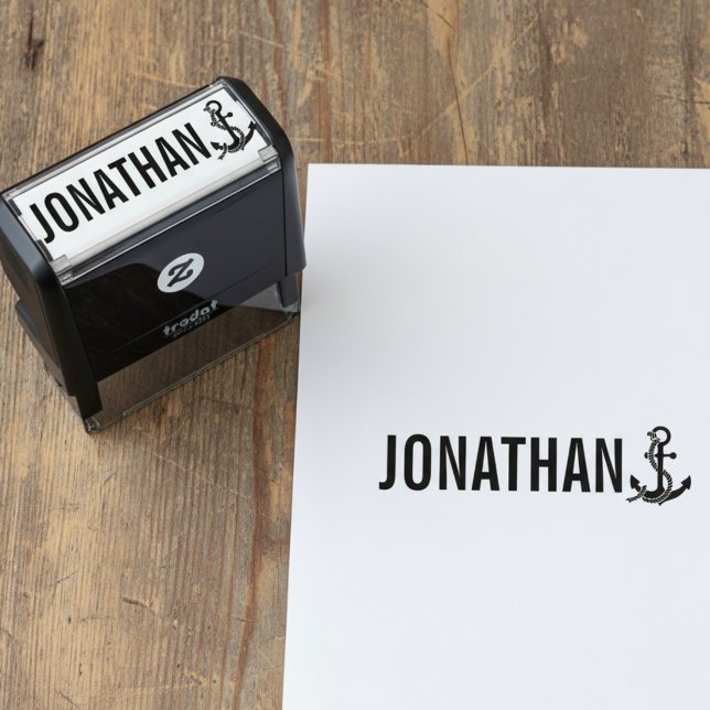 Auto Entintado Carimbo de Assinatura com Nome Âncora (Elegant anchor signature stamp.)