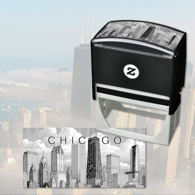 Auto Entintado Carimbo de Borracha Autocolante do Skyline Chicago (Chicago Skyline Self Inking Rubber Stamp)
