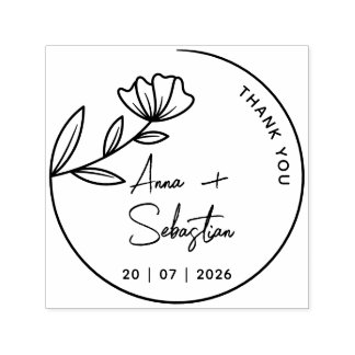 Auto Entintado Carimbo de Casamento Floral Personalizado