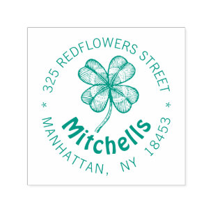 Auto Entintado Carimbo de endereço monograma antigo com trevo da 