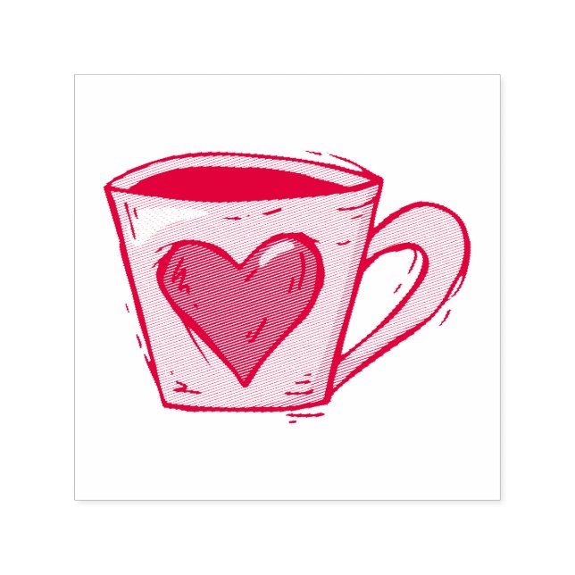 Auto Entintado Carimbo de Xícara de Café com Coração (Design)