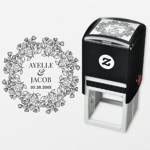 Auto Entintado Carimbo Floral Elegante Monograma Borracha Carimbo