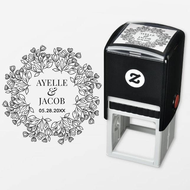Auto Entintado Carimbo Floral Elegante Monograma Borracha Carimbo (Criador carregado)