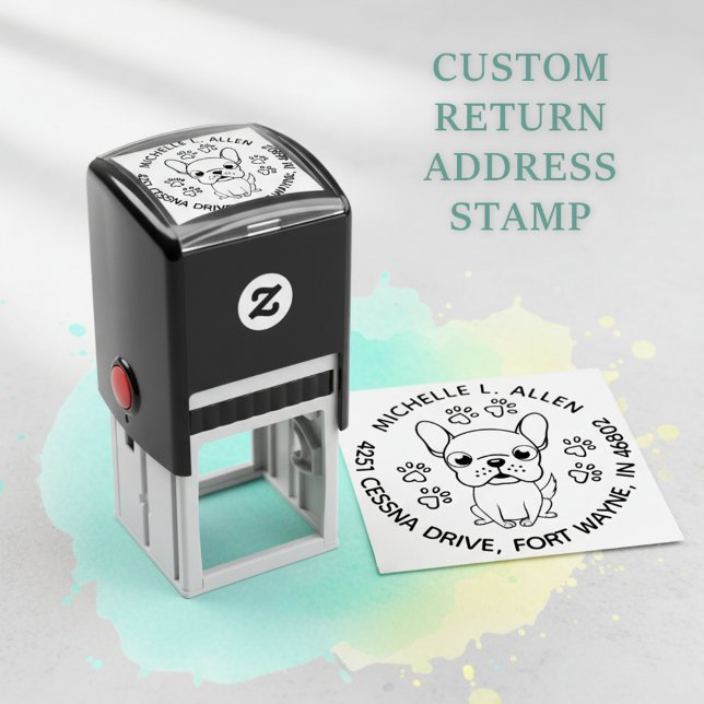 Auto Entintado Carimbo Redondo de Endereço de Devolução de Cachor (Fun round return address stamp for French Bulldog lovers! 🐾)