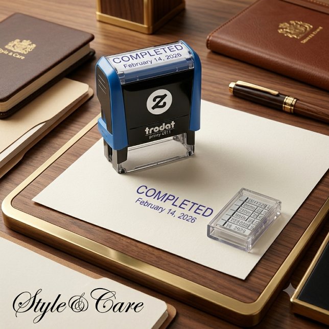 Auto Entintado Concluído com Carimbo Profissional Personalizado d (Completed with Date Custom Professional Self-inking Stamp)