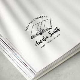 Auto Entintado Da Biblioteca De | Carimbo de Livro de Corações
