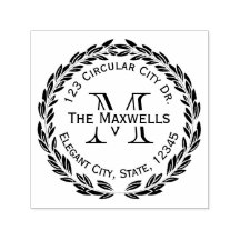 Monograma - Letra Laurel Wreath Circle - Carimbo