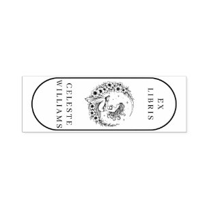 Auto Entintado Moon Goddese Flor Lua Ex Libris Carimbo