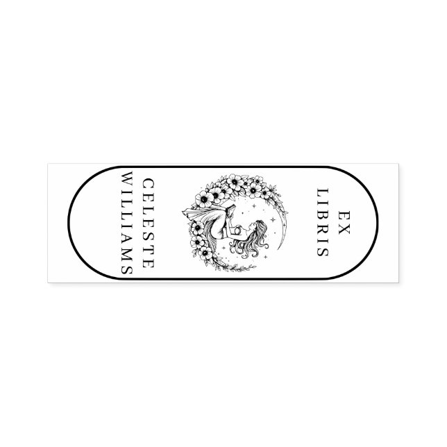 Auto Entintado Moon Goddese Flor Lua Ex Libris Carimbo (Design)