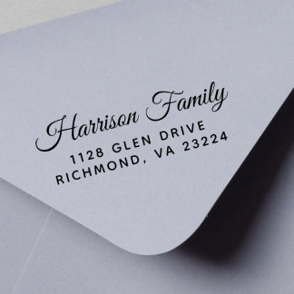 Auto Entintado Nome da Família Script Elegante Carimbo de Endereç