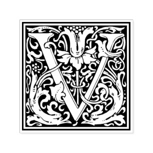 Auto Entintado William Morris - Letra V Carimbo Floral Vitoriano
