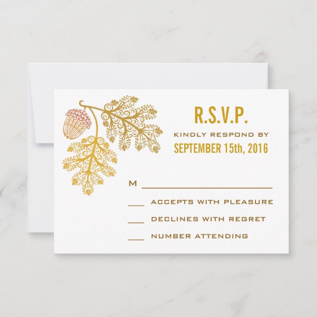 Autumn Acorns e Oak Leaves Wedding RSVP (Frente)