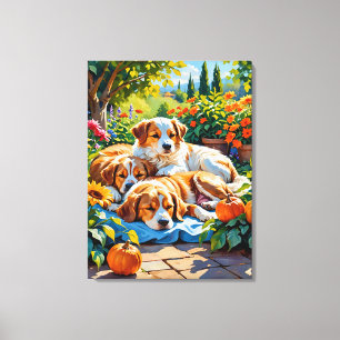 Autumn Bliss Dog Family Stretered Canvas Print