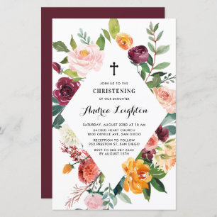 Autumn Blooms Frame Christening Convite