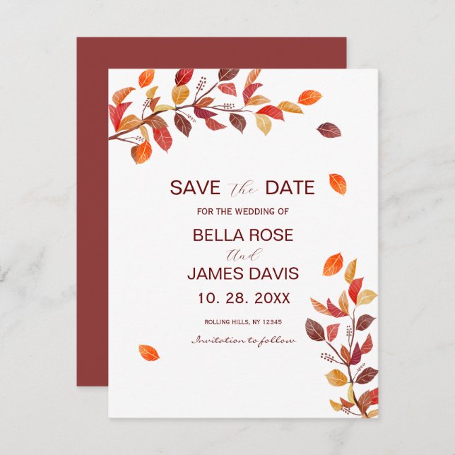 Autumn Branch Leafs Casamento Salvar a Data (Frente/Verso)