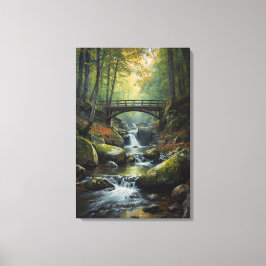 Autumn Bridge Waterfall Canvas Print