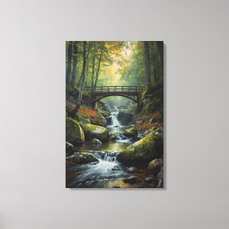 Autumn Bridge Waterfall Canvas Print