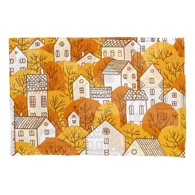 Autumn Cityscape, Trees Houses Pattern. (Frente)