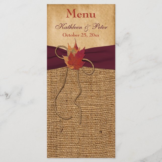 Autumn Deixa FAUX Burlap Menu Card - Vinho (Frente)