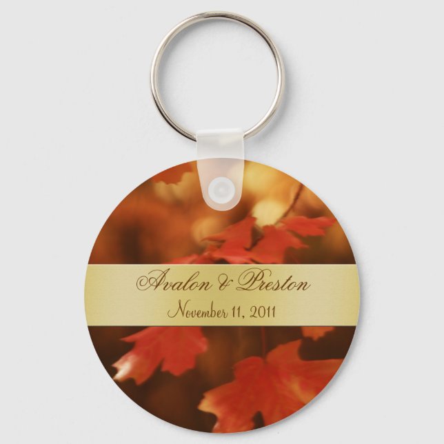 Autumn Fall Leaf Weding Favor Dourado Chaveiro (Frente)