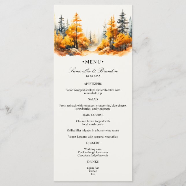 Autumn, Fall Woodland Janta Menu (Frente)