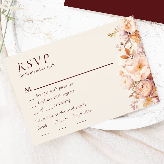 Autumn Floral Burgundy Cream Wedam RSVP (Criador carregado)