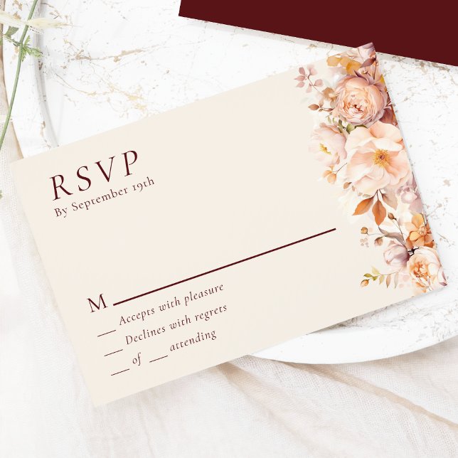 Autumn Floral Burgundy Cream Weding RSVP (Criador carregado)