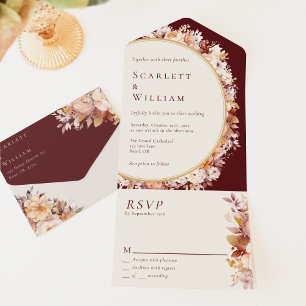 Autumn Floral Burgundy Simple RSVP Casamento