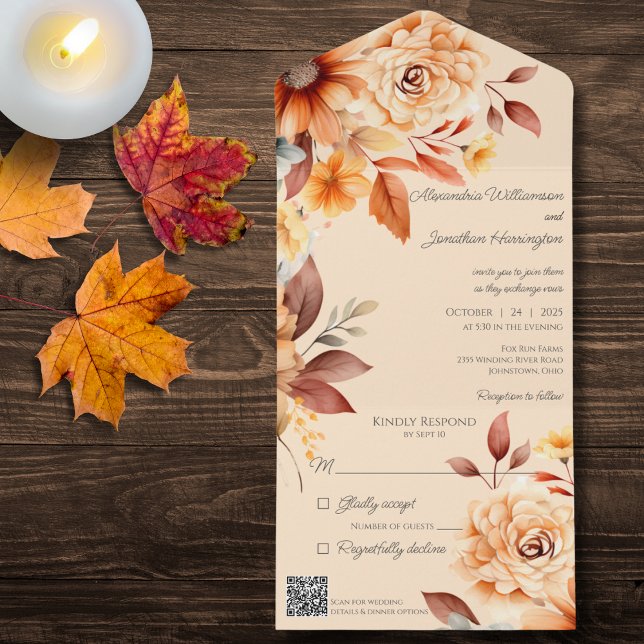 Autumn Floral em Tan com Código QR (Criador carregado)