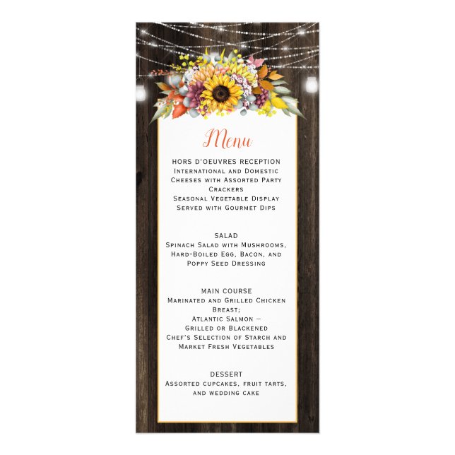 Autumn Floral Mason Jar String Lights Menu Casamen (Frente)