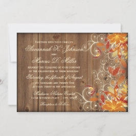 Autumn Floral Rustic Wood Casamento outono Convite