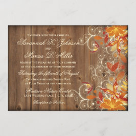 Autumn Floral Rustic Wood Casamento outono Convite